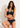 Woman wearing a black bikini against a white background