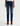 A person wearing dark blue straight-leg denim jeans with a faded wash, paired with a white top and brown suede ankle boots, shown against a plain light gray studio background.