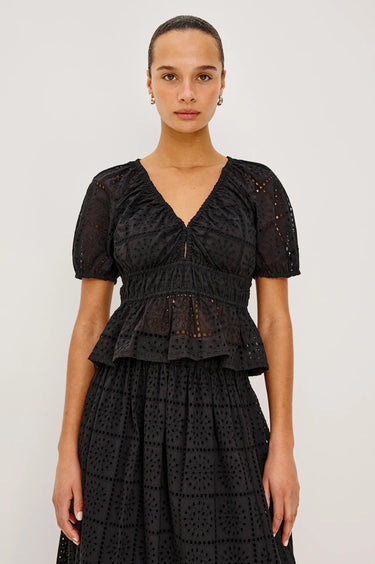 Argenta Black Grid Embroidery Blouse by Rails - Time Out Clothing