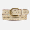 White belt with gold studs and a gold buckle on a white background