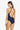 Navy blue swimsuit with open back on a white background