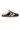 A low-top slip-on sneaker featuring dark brown leather and suede panels, a thick white faux-fur collar, white laces, and a gum brown sole, shown against a plain white background.