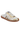 White and gold sneaker with a brown sole on a white background