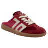 Back 70 red velvet slip-on sneaker with cream woven logo, white laces, and gum sole.