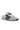 White sneaker with navy accents on a white background