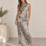 Bella Dahl Long Maxi Bias Skirt in Painted Spots styled with the matching cowl neck top