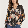 Bella Dahl Long Sleeve Boxy Crop Shirt in Blurred Bloom print with button front and relaxed fit