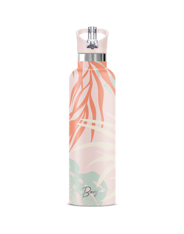 Water bottle with a floral pattern on a white background