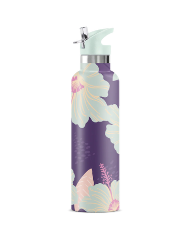 Floral-patterned water bottle on a white background