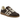 A low-top sneaker featuring a dark brown textured snakeskin pattern, off-white side stripes and laces, a cream collar lining, and a brown gum sole.