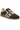 A low-top sneaker featuring a dark brown textured snakeskin pattern, off-white side stripes and laces, a cream collar lining, and a brown gum sole.