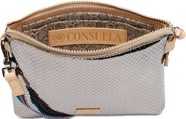 Gray handbag with visible Consuela branding on a white background
