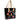 A black quilted tote bag with beige shoulder straps, decorated with multiple colorful embroidered heart patches featuring flames, wings, and floral details, shown against a plain white background.