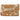 A rectangular suede clutch bag in a warm tan color with an abstract white paint splatter pattern, featuring a beige woven strap with a colorful pink, yellow, and blue stripe and silver-tone hardware.