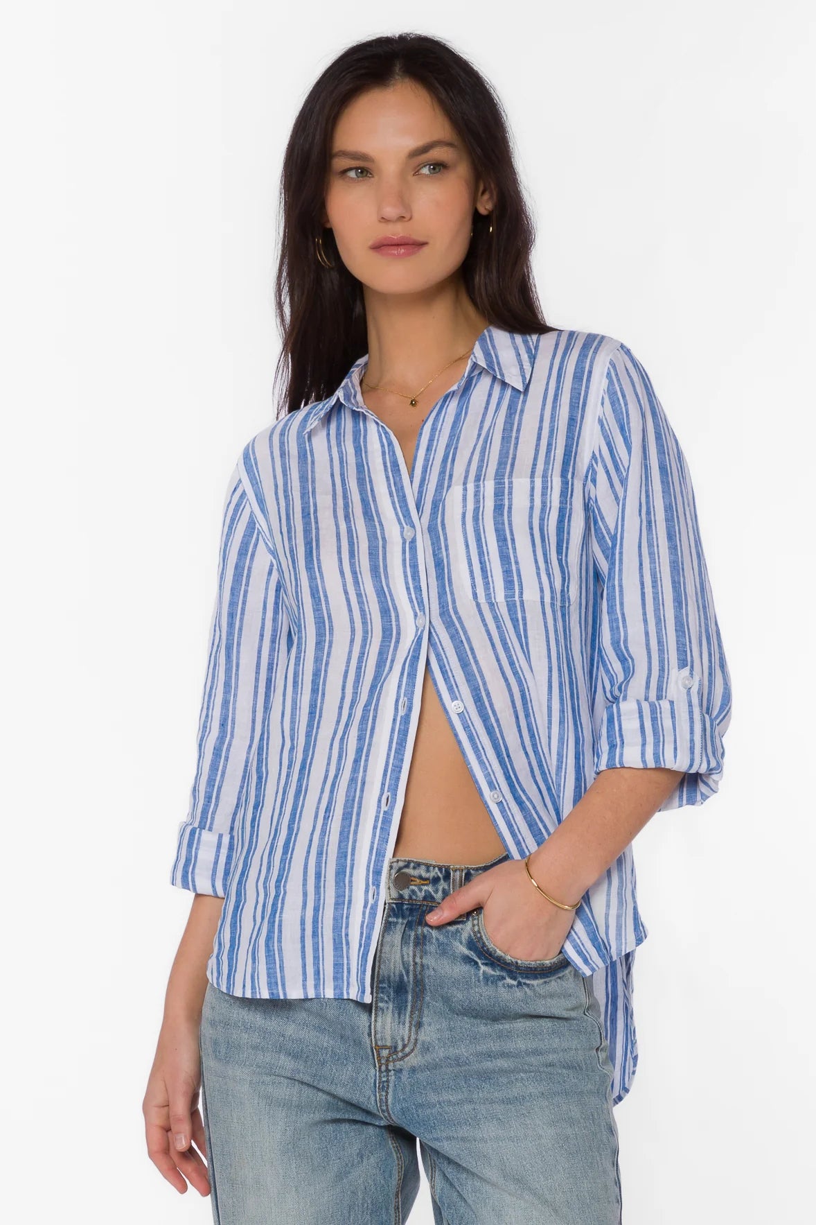 Elisa Striped Linen Blouse Time Out Clothing