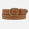Brown belt with gold studs and a gold buckle on a white background