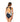 Woman wearing a black and white swimsuit on a white background