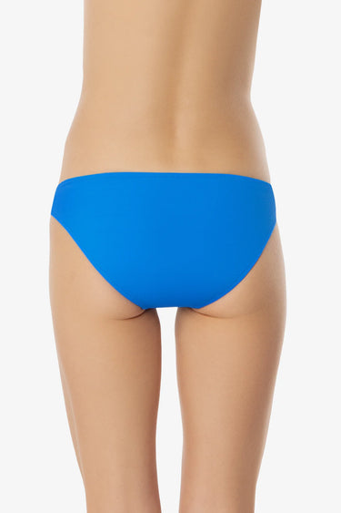 Blue bikini bottom on a mannequin against a white background