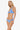 Woman wearing a blue bikini on a white background