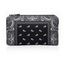 a mini zippered pouch in black bandana print on a white background 