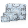 A trio set of different sized blue bandana zippered pouches