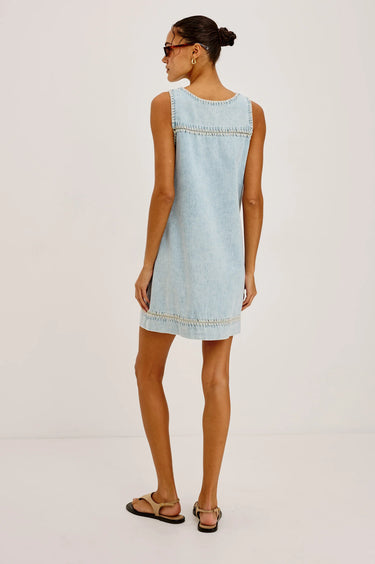 Lindsey Dress | Bleached Indigo Blanket Stitch by Rails