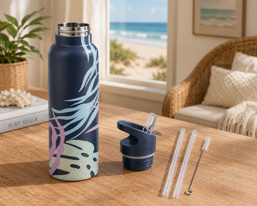 Nahele 25oz Insulated Bottle | Navy Tropical Palm