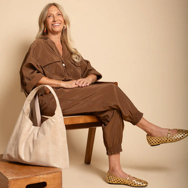 Petite Lindsey Leather Shoulder Bag in Cream by Latico
