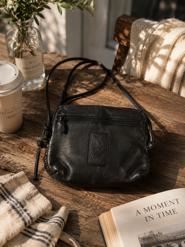 Lina Basketweave Crossbody in Black