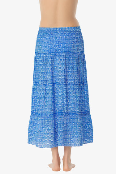 Tiered Ruffle Maxi Skirt in Fan Geo Print by Helen Jon