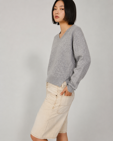 Cocolina Mini V-Neck Cashmere Sweater in Whisper by Colorush