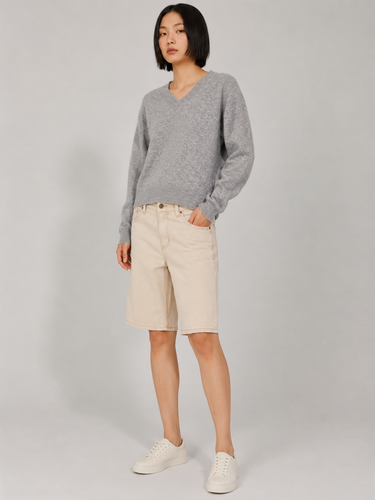 Cocolina Mini V-Neck Cashmere Sweater in Whisper by Colorush