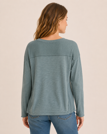 Jewel Long Sleeve Waffle Mix Top in Celes-teal by Mododoc