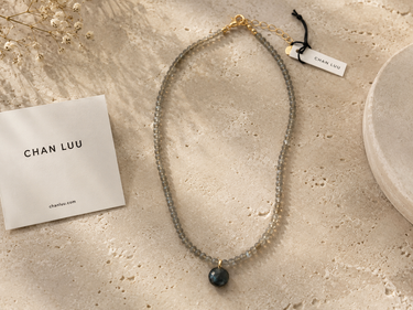 Labradorite Beaded Necklace with Blue Crystal Pendant