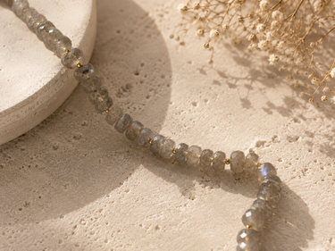 Labradorite Beaded Necklace with Blue Crystal Pendant