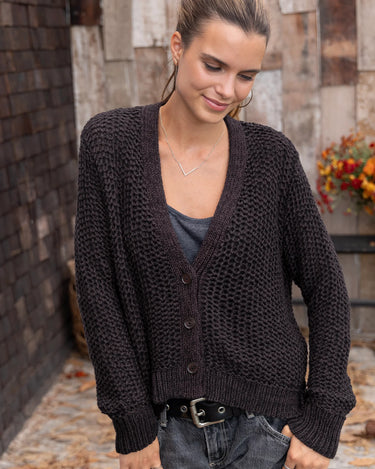 Aliana Marled Button Chunky V-Cardi
