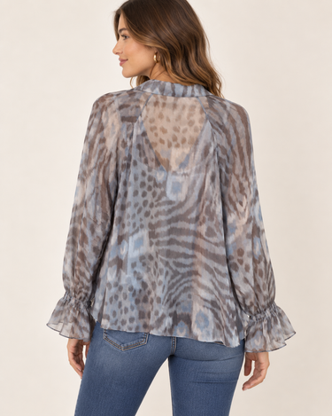 Blue Safari Pintuck Top in Brown by Lola & Sophia
