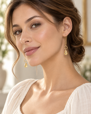 Citrine Heart Drop Earrings with faceted Citrine gemstones
