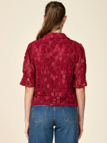 Cinched Sleeve Lace Mesh Top