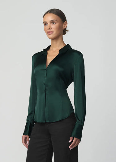 Cora Slim Fit Satin Shirt in Pine by Joes