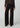 Chocolate brown button-front cardigan styled with matching wide-leg velvet pants and pointed-toe shoes on a model.