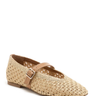 Beige flat shoe with a strap on a white background