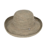 a grey upturn hat on a neutral background