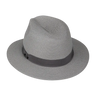 A grey fedora on a neutral background