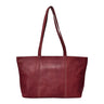 A dark red leather tote bag with two shoulder straps, shown against a plain white background.