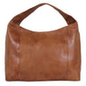 Brown leather handbag on a white background