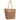 Brown embossed tote bag with beige handle on a white background