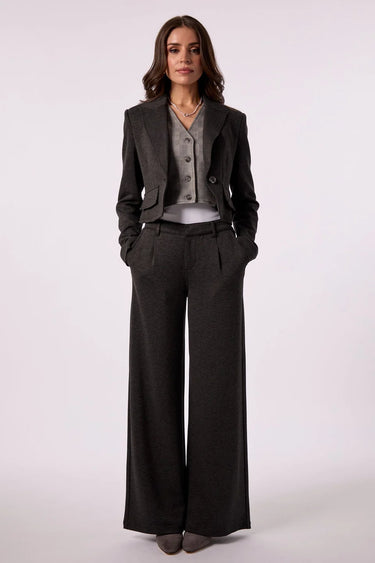 Maddie Cropped Blazer with Vest Insert – Heather Grey