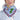Person wearing a colorful bandana with cartoon designs on a white background