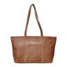 Brown leather tote bag on a white background